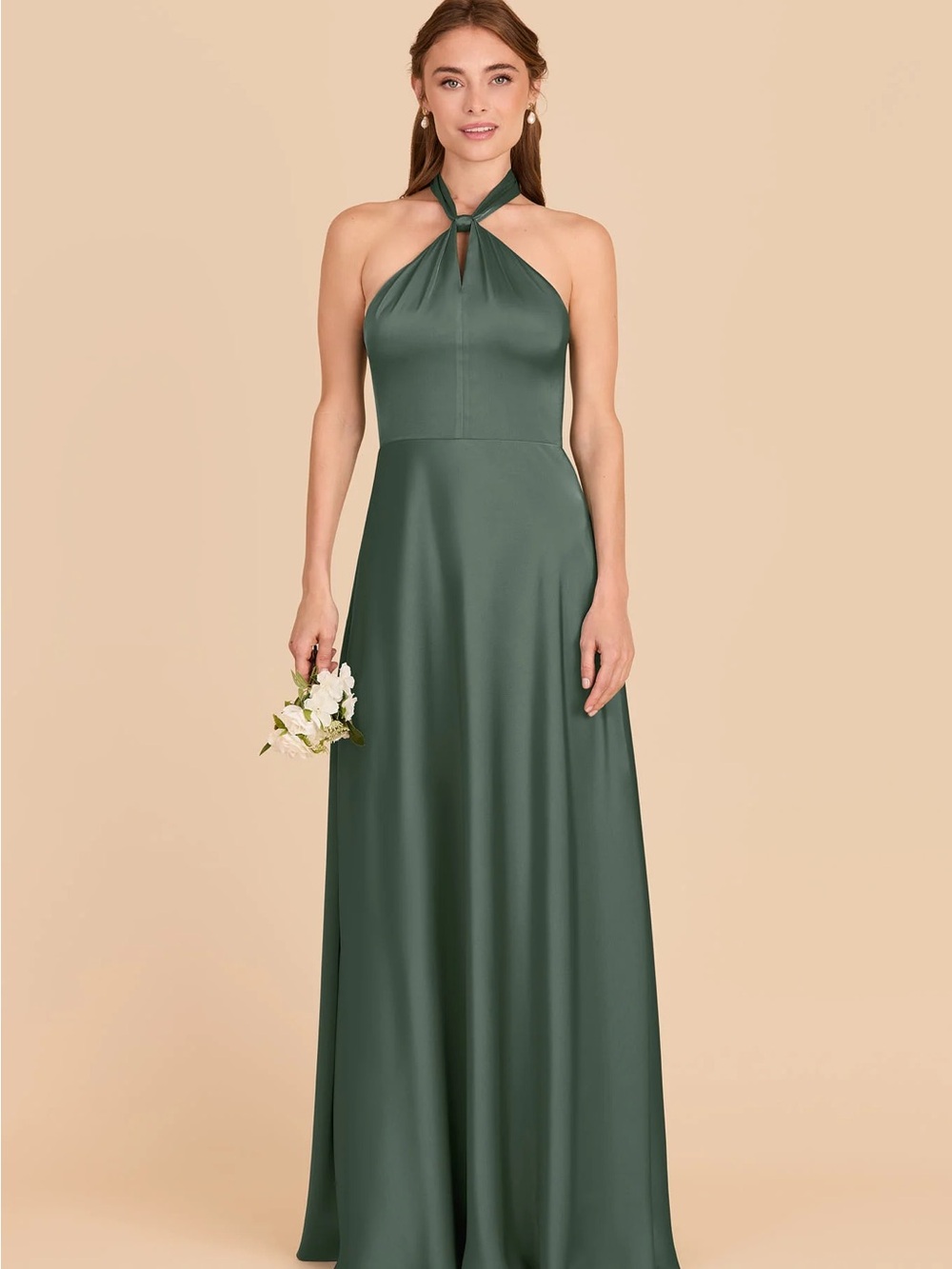 Halter Top Eucalyptus Matte Satin Bridesmaids Evening Green Long Dress